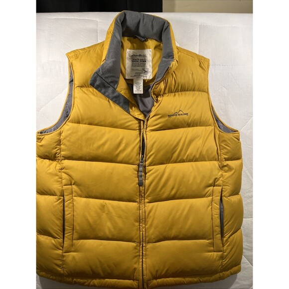 Eddie Bauer Yellow Premium Goose Down Packable 550 Fill Puffer Travel Vest SZ L - Picture 1 of 7
